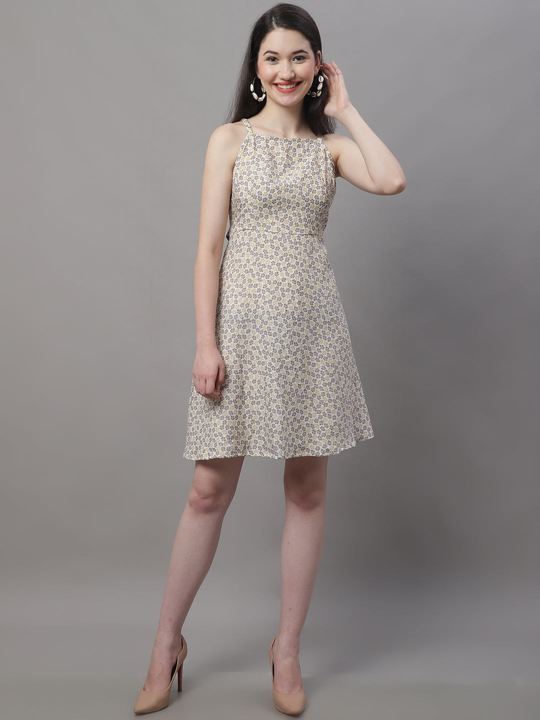 Jainish Women's Off White Floral Printed A-Line Dresses