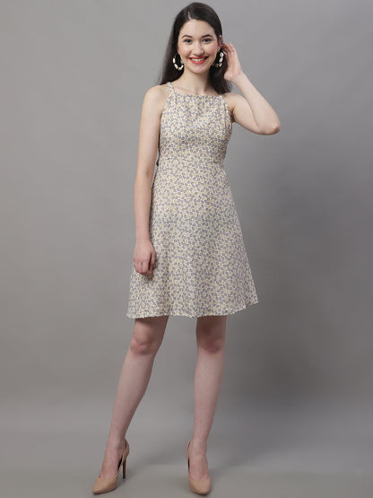 Jainish Women's Off White Floral Printed A-Line Dresses