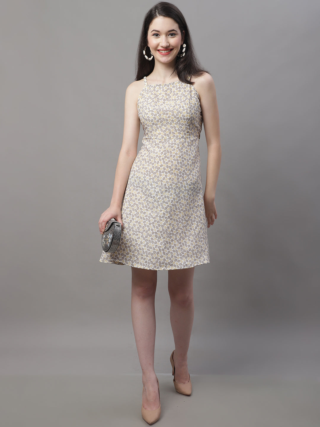 Jainish Women's Off White Floral Printed A-Line Dresses
