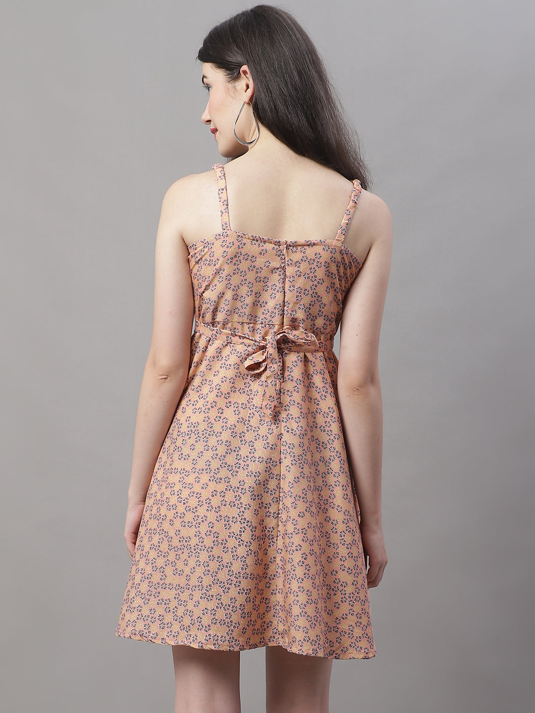 Jainish Women's Peach Floral Printed A-Line Dresses