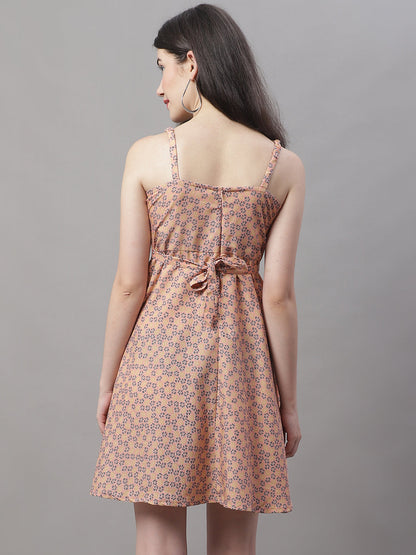 Jainish Women's Peach Floral Printed A-Line Dresses