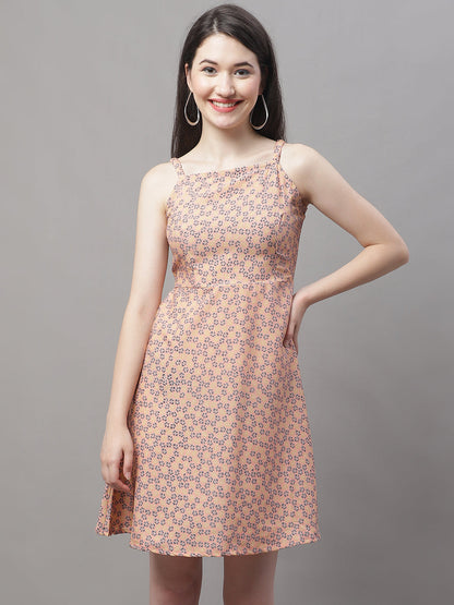 Jainish Women's Peach Floral Printed A-Line Dresses