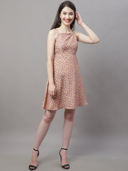 Jainish Women's Peach Floral Printed A-Line Dresses