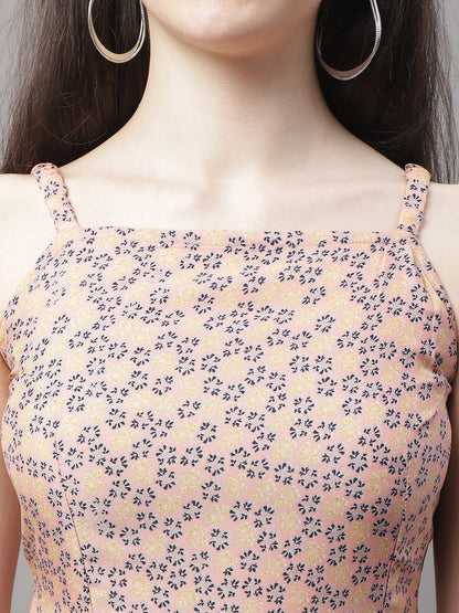 Jainish Women's Peach Floral Printed A-Line Dresses