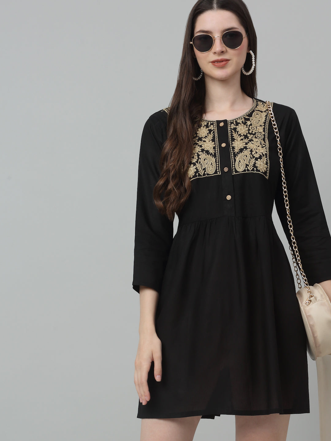 Jainish Women's WoEmbroidered A-line Dress - Black