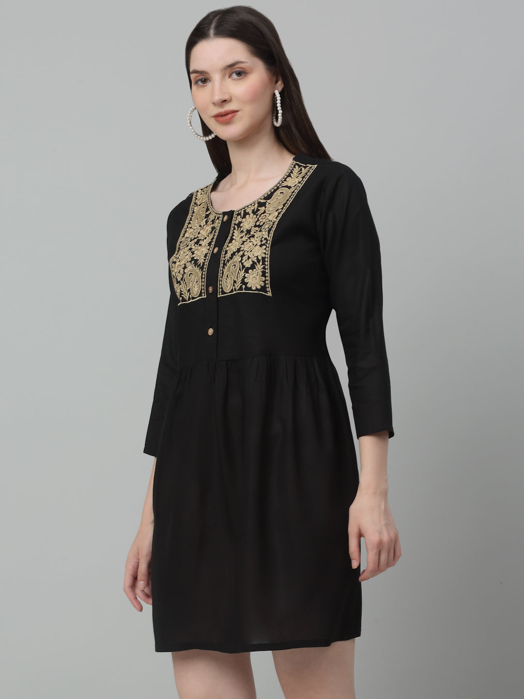 Jainish Women's WoEmbroidered A-line Dress - Black