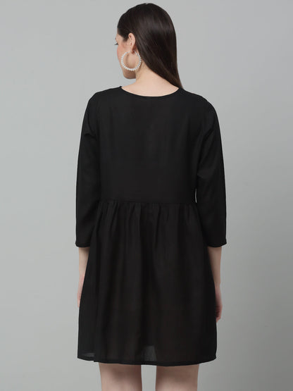 Jainish Women's WoEmbroidered A-line Dress - Black
