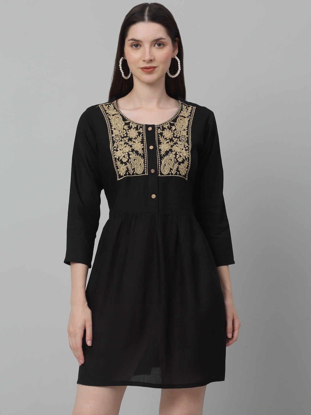 Jainish Women's WoEmbroidered A-line Dress - Black