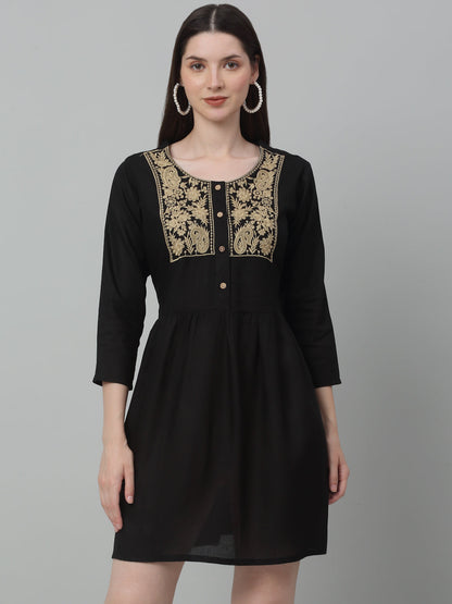 Jainish Women's WoEmbroidered A-line Dress - Black