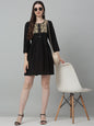 Jainish Women's WoEmbroidered A-line Dress - Black