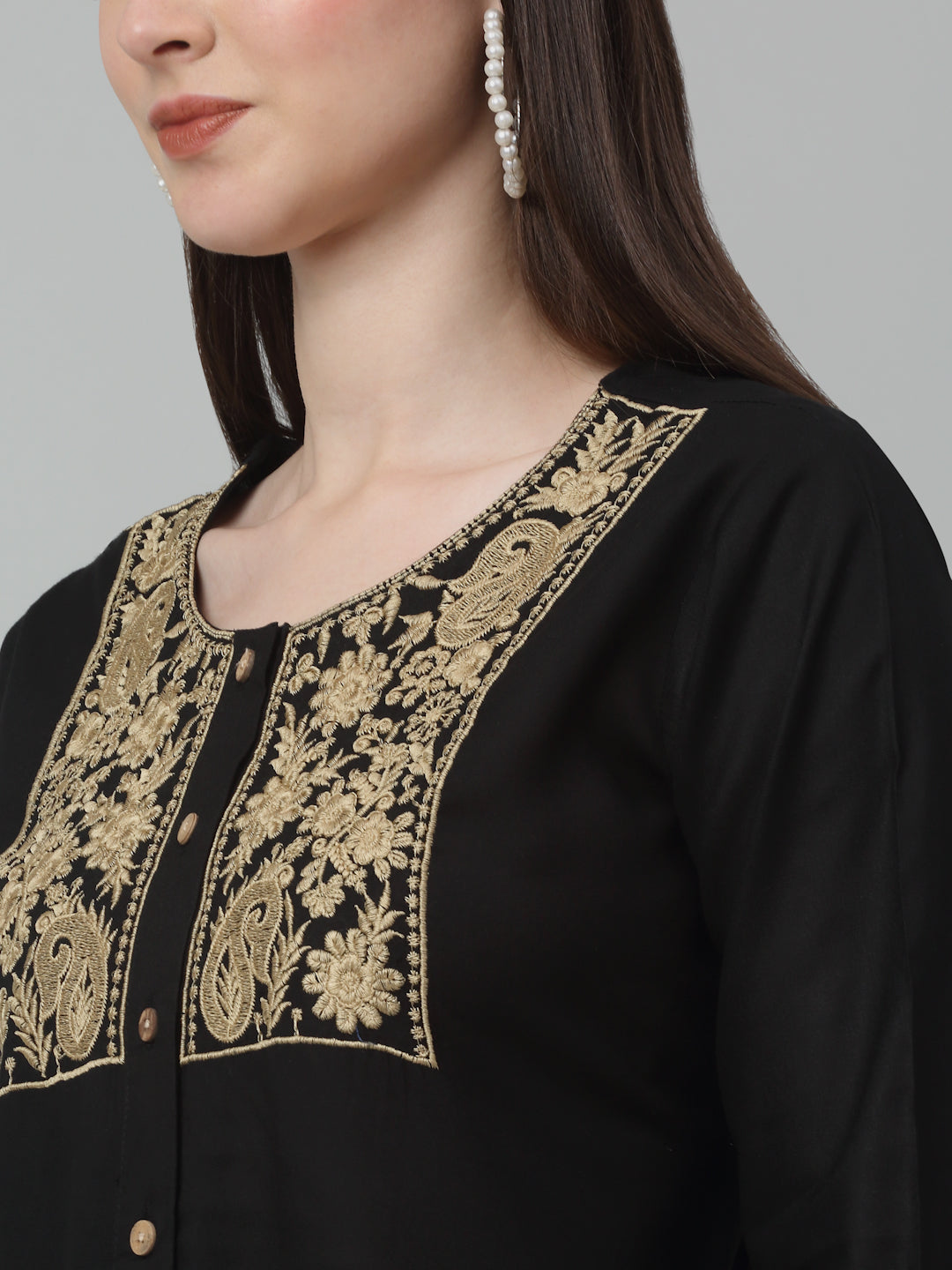 Jainish Women's WoEmbroidered A-line Dress - Black