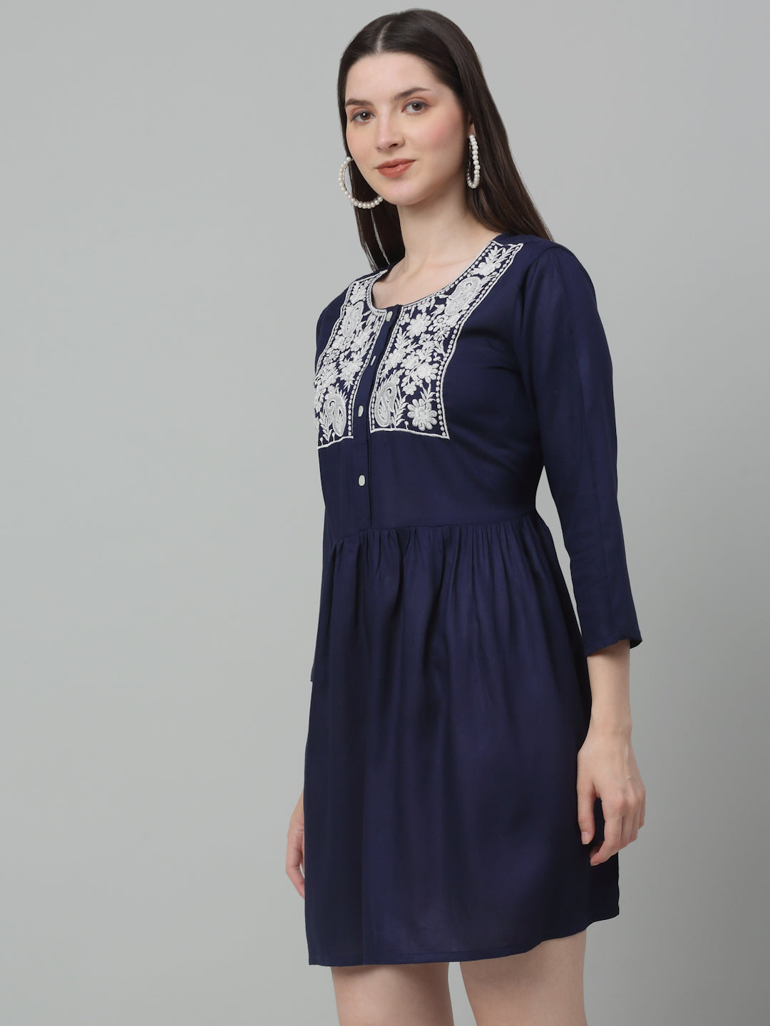 Jainish Women's WoEmbroidered A-line Dress - Navy Blue