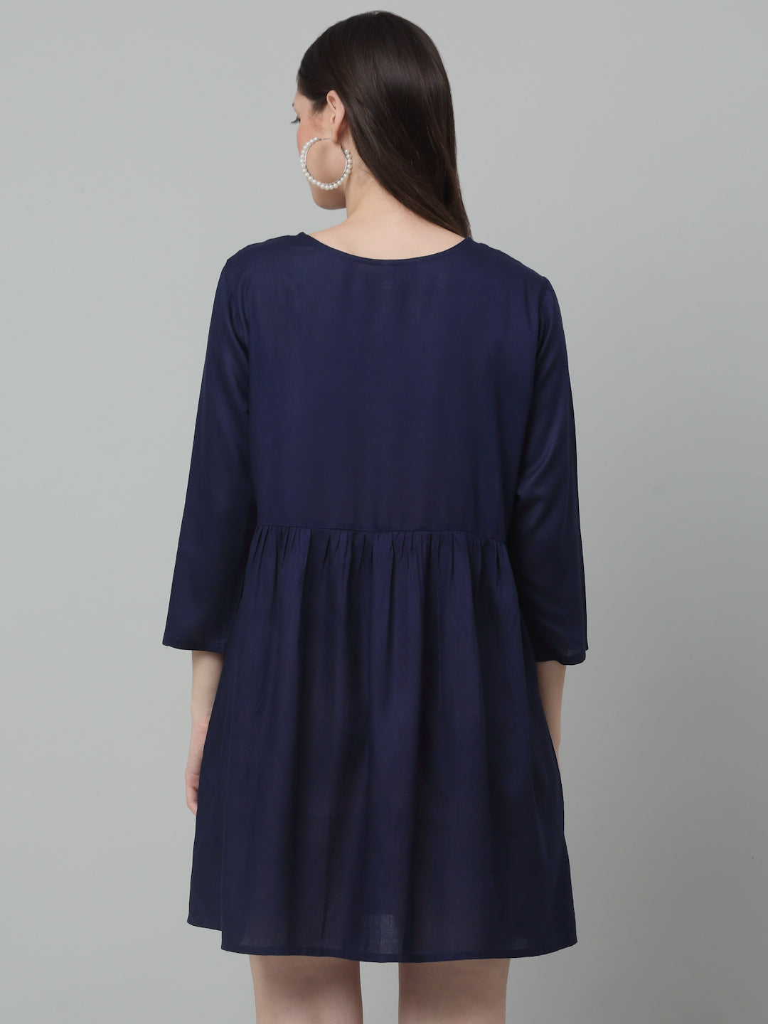 Jainish Women's WoEmbroidered A-line Dress - Navy Blue