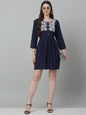 Jainish Women's WoEmbroidered A-line Dress - Navy Blue