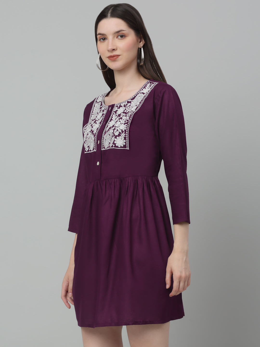 Jainish Women's WoEmbroidered A-line Dress - Purple
