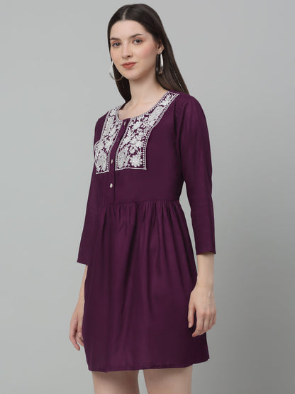 Jainish Women's WoEmbroidered A-line Dress - Purple