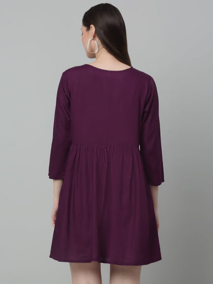 Jainish Women's WoEmbroidered A-line Dress - Purple