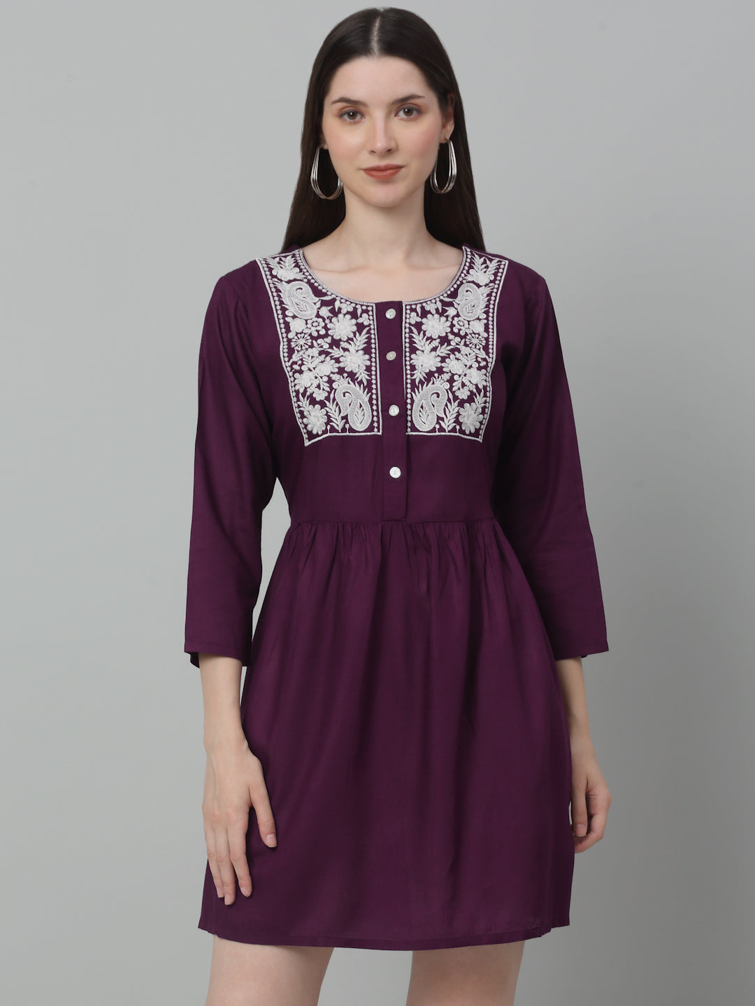 Jainish Women's WoEmbroidered A-line Dress - Purple