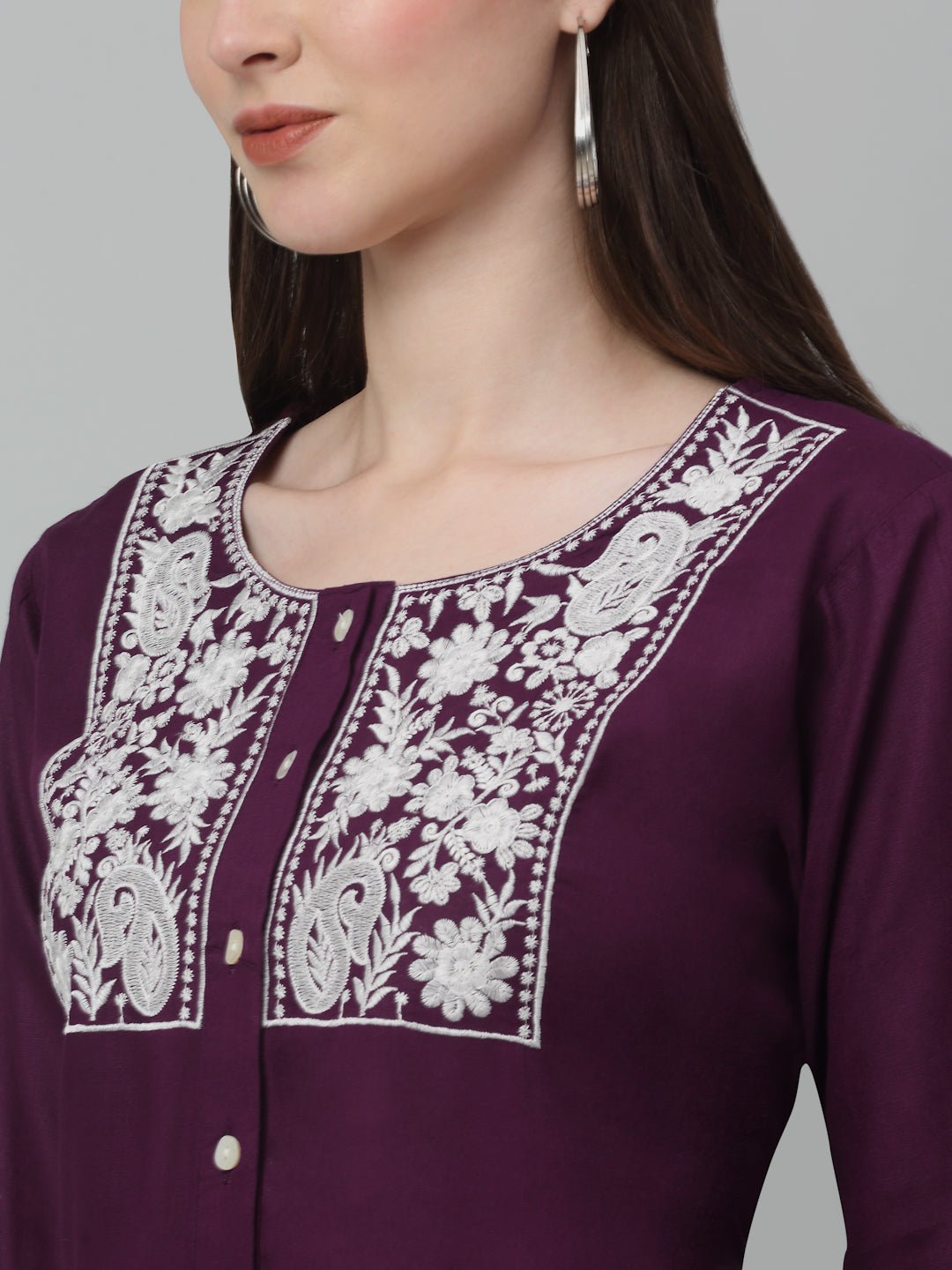 Jainish Women's WoEmbroidered A-line Dress - Purple