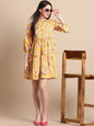 Jainish Women's Yellow Printed A-Line Dress