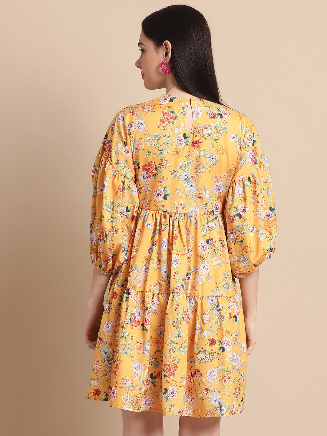 Jainish Women's Yellow Printed A-Line Dress
