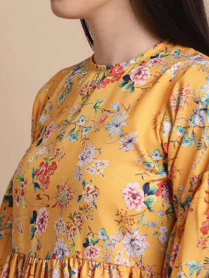 Jainish Women's Yellow Printed A-Line Dress