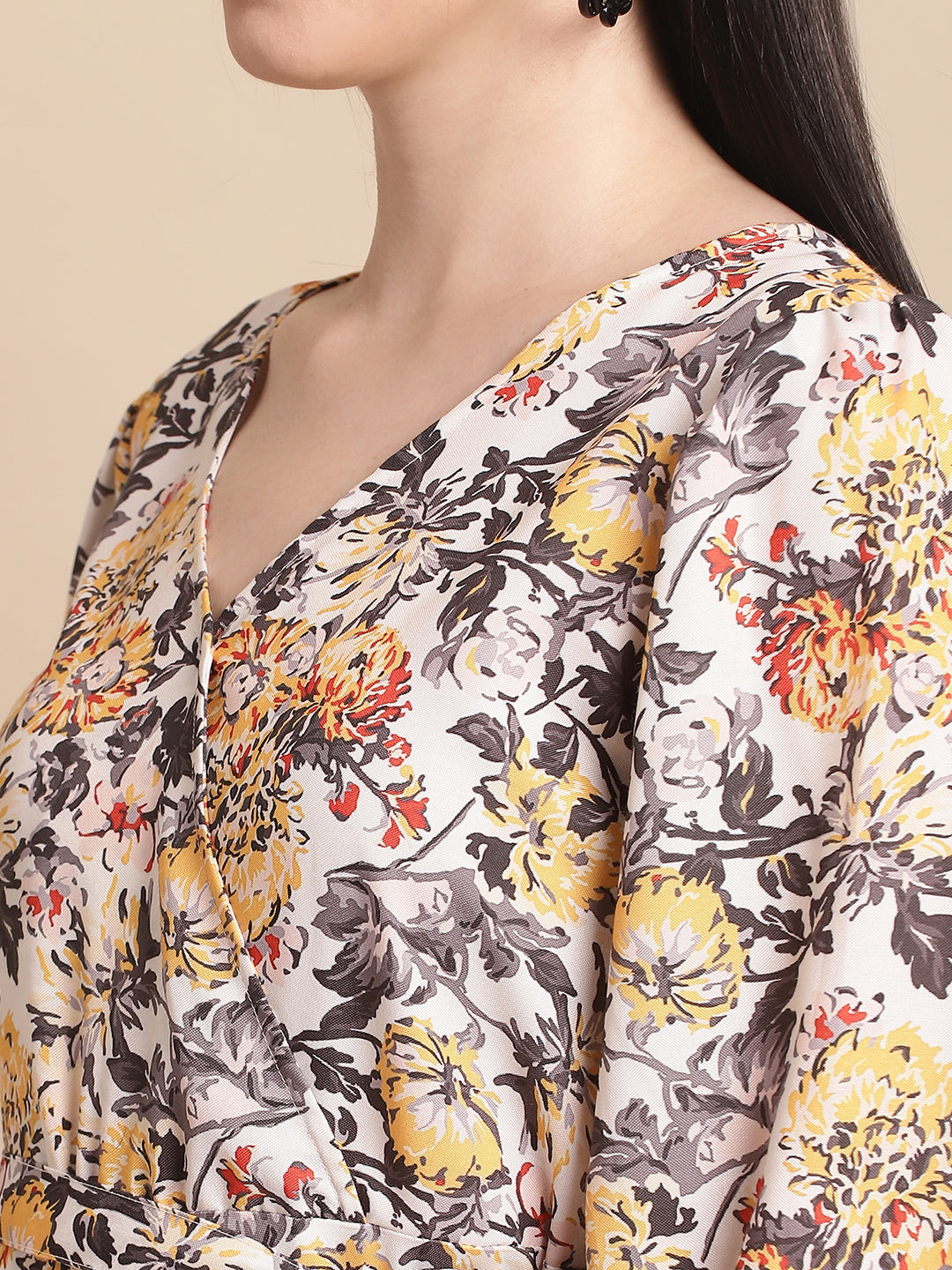 Jainish Women's WoOff-White Floral Printed A-line Dress With Belt