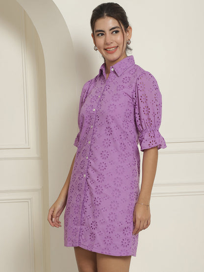 Indian Needle Women's Embroidered Cotton Dress - Purple