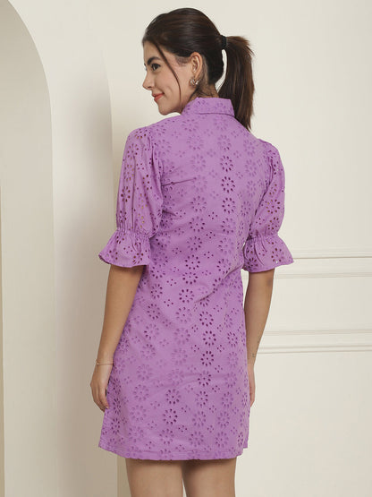 Indian Needle Women's Embroidered Cotton Dress - Purple