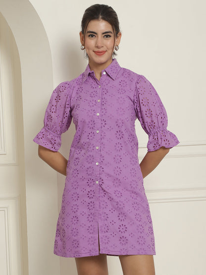 Indian Needle Women's Embroidered Cotton Dress - Purple