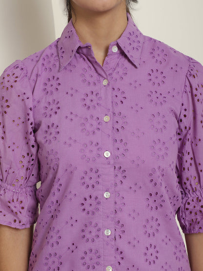 Indian Needle Women's Embroidered Cotton Dress - Purple