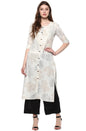 Janasya Off White Cotton Foil Print Straight kurta