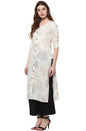 Janasya Off White Cotton Foil Print Straight kurta