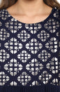 Janasya Dark Blue Poly Crepe Foil Print Flared kurta