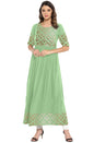 Janasya Light Green Poly Crepe Gold Print Flared kurta