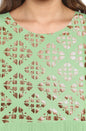 Janasya Light Green Poly Crepe Gold Print Flared kurta