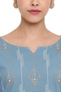 Janasya Turquoise Blue Cotton Ethnic Motifs Straight kurta