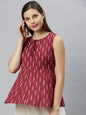 Janasya Women's Maroon Cotton Geometric Print Peplum Top