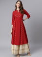 Janasya Maroon Poly Crepe Ethnic Motifs A-line kurta