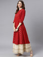 Janasya Maroon Poly Crepe Ethnic Motifs A-line kurta