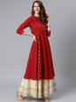Janasya Maroon Poly Crepe Ethnic Motifs A-line kurta