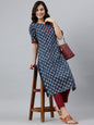 Janasya Women's Blue Rayon Floral Printed Casual Straight kurta