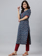 Janasya Women's Blue Rayon Floral Printed Casual Straight kurta