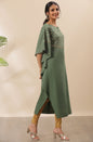 Janasya Green Poly Crepe Foil Print Kaftan kurta