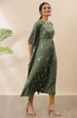 Janasya Green Poly Crepe Geometric Print Kaftan kurta