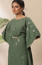 Janasya Green Poly Crepe Geometric Print Kaftan kurta