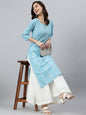 Indian Clothing Janasya Women's Blue Cotton Striped Casual Straight kurta