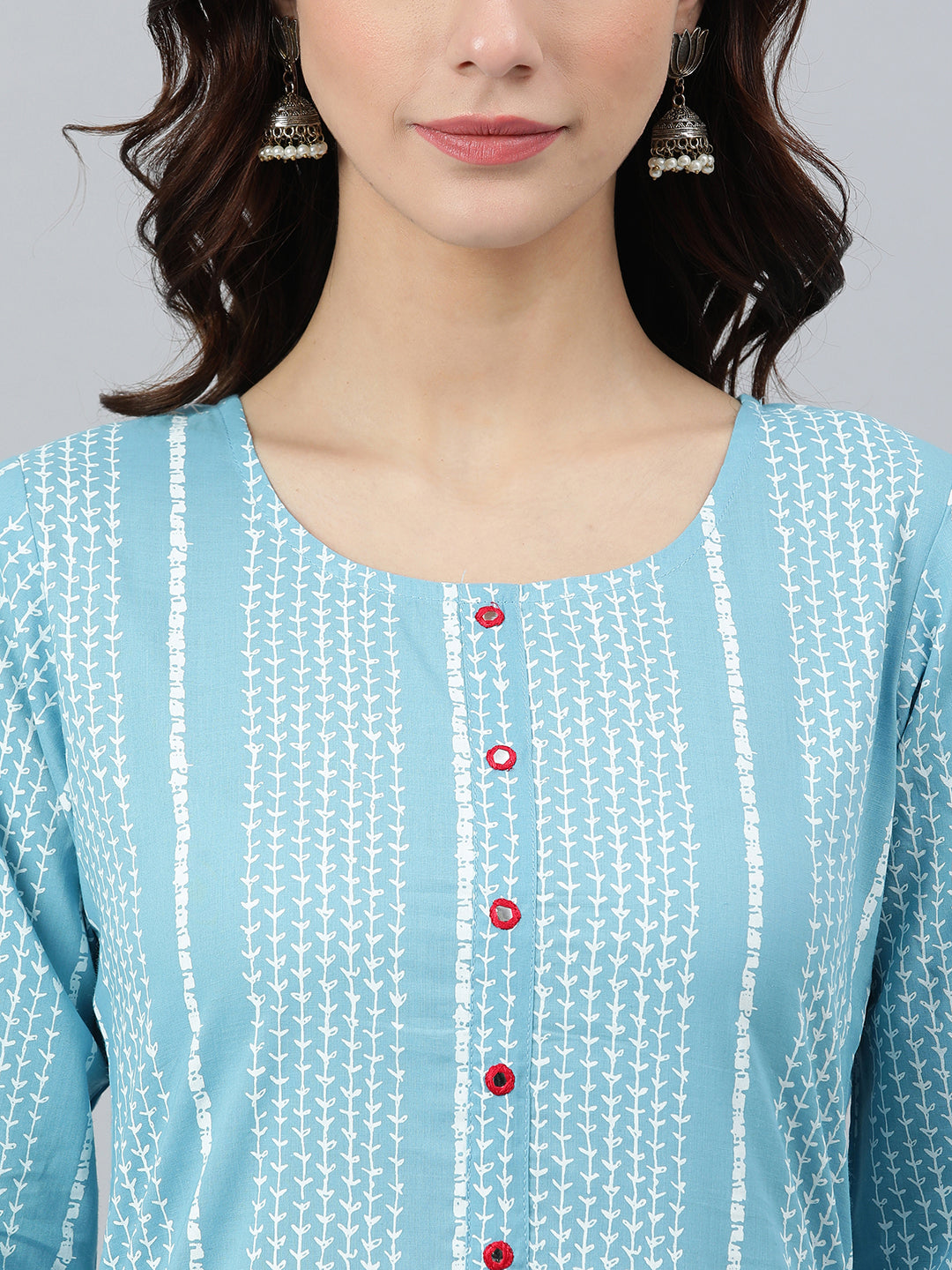 Indian Clothing Janasya Women's Blue Cotton Striped Casual Straight kurta