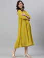 Janasya Women's Mustard Poly Chiffon Self Design Frontslit Western Dress