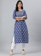 Indian Clothing Janasya Women's Blue Cotton Floral Printed Casual Straight kurta